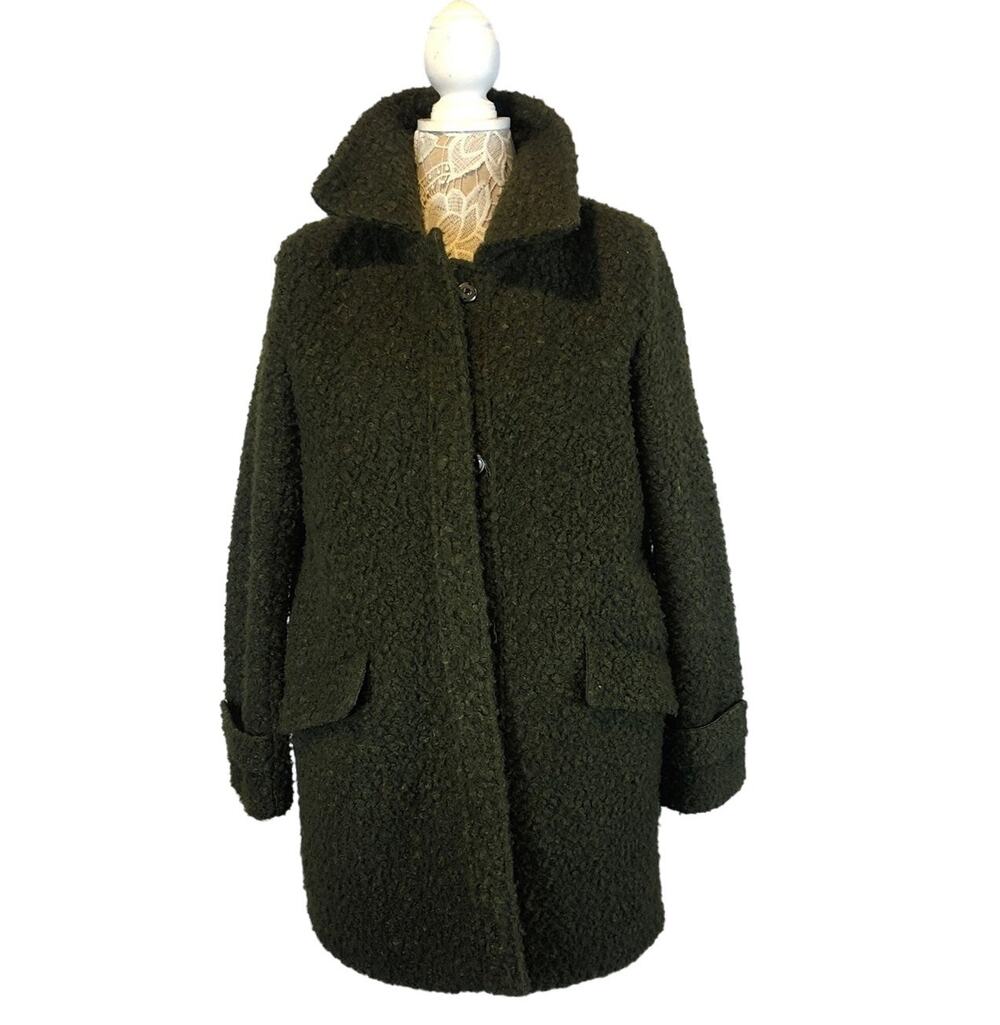John + Jenn Olive Green Bouclé Teddy Coat – Mid 2010s – Size M